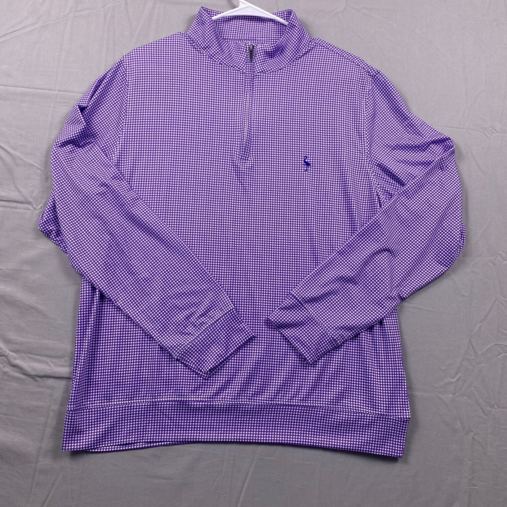 TailorByrd Houndstooth Quarter Zip Pullover Men Large Purple Gingham Performance - Picture 2 of 12